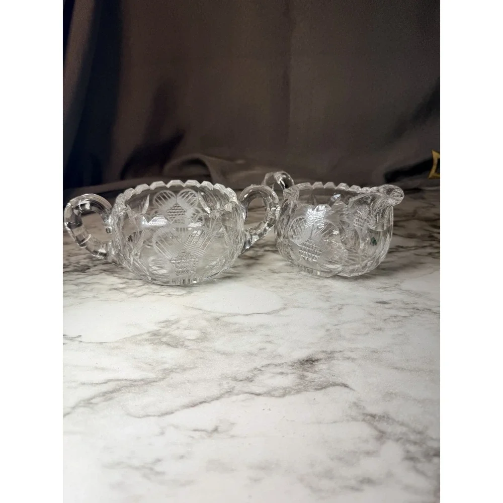 America Brilliant Period Style Cut Crystal Cream and Sugar Set Sunflower (3027)
